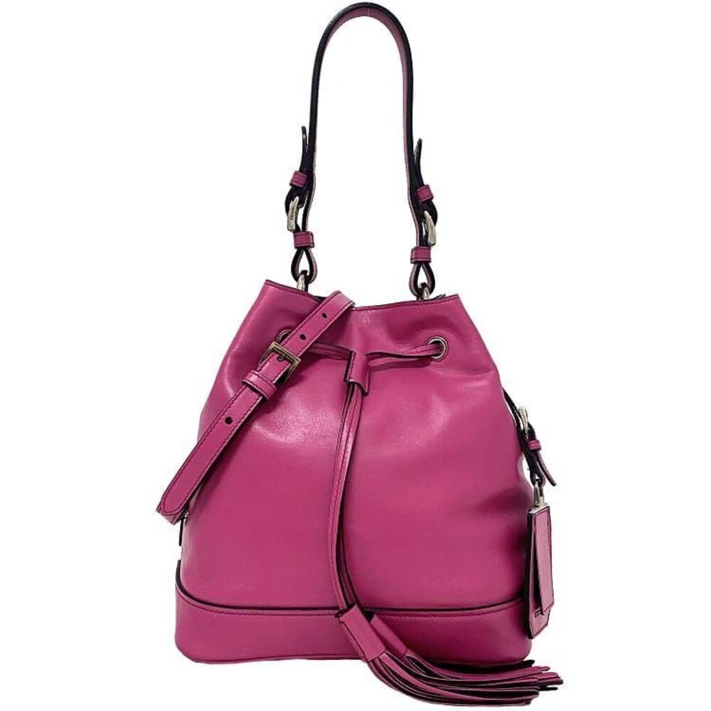 Prada drawstring bag pink FUXIA tassels soft calf Beckett handbag crossbody